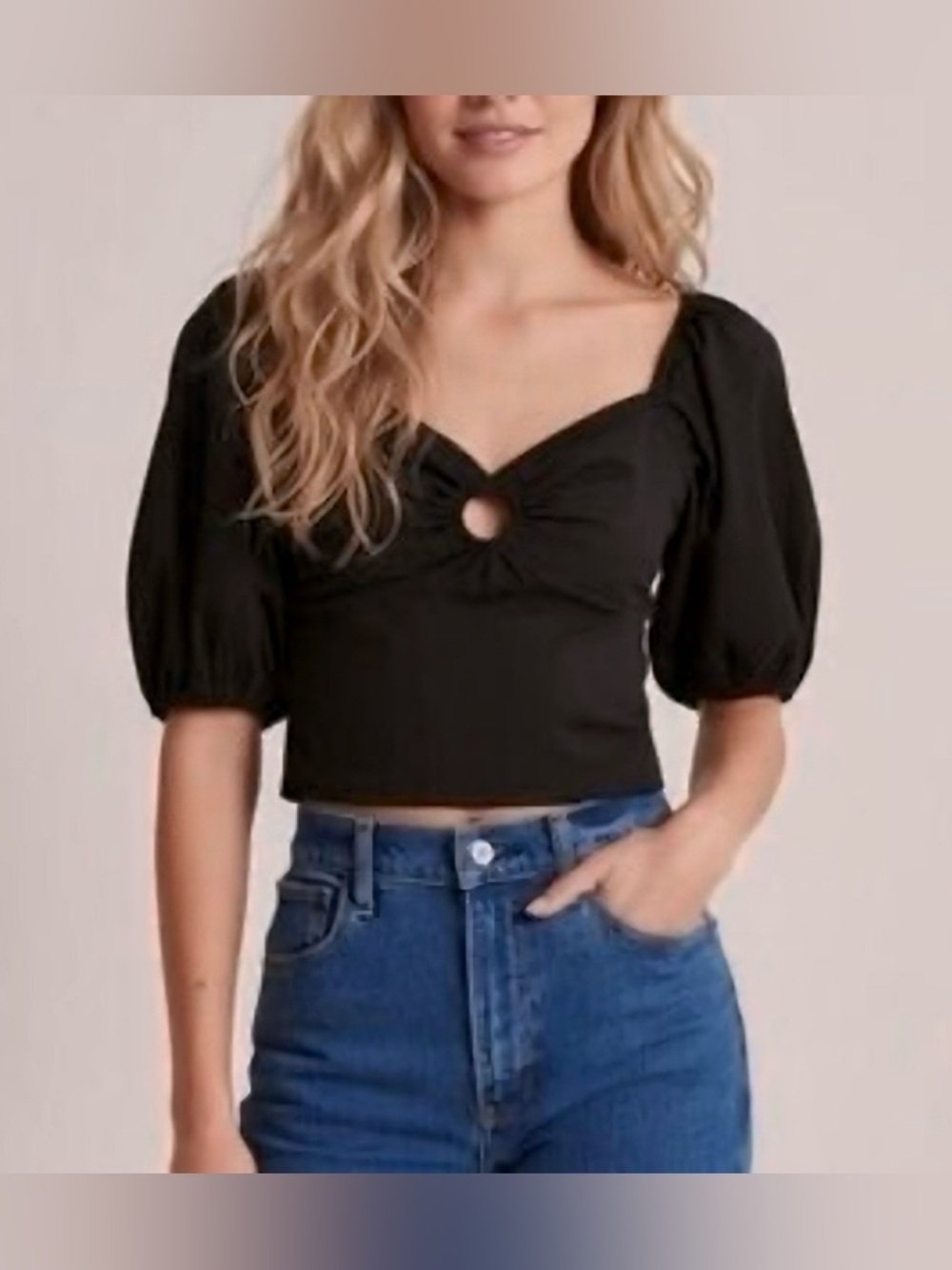 NWT Abercrombie & Fitch Puff Sleeve Poplin Keyhole Top